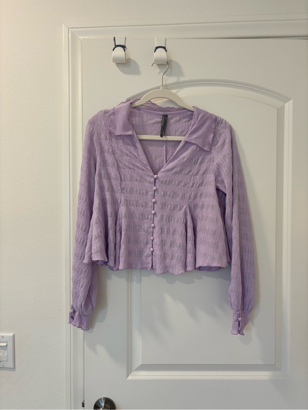 Anthropologie Lavender Crinkle Button-Front Blouse